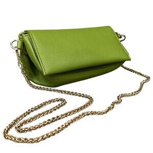 by Anthropologie Lime Green Pebbled Leather Foldover Chain Crossbody Clutch